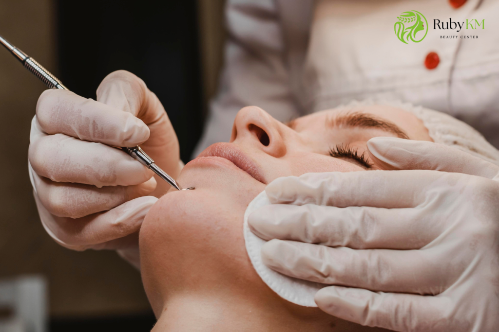 Professional facial extraction for clogged pores