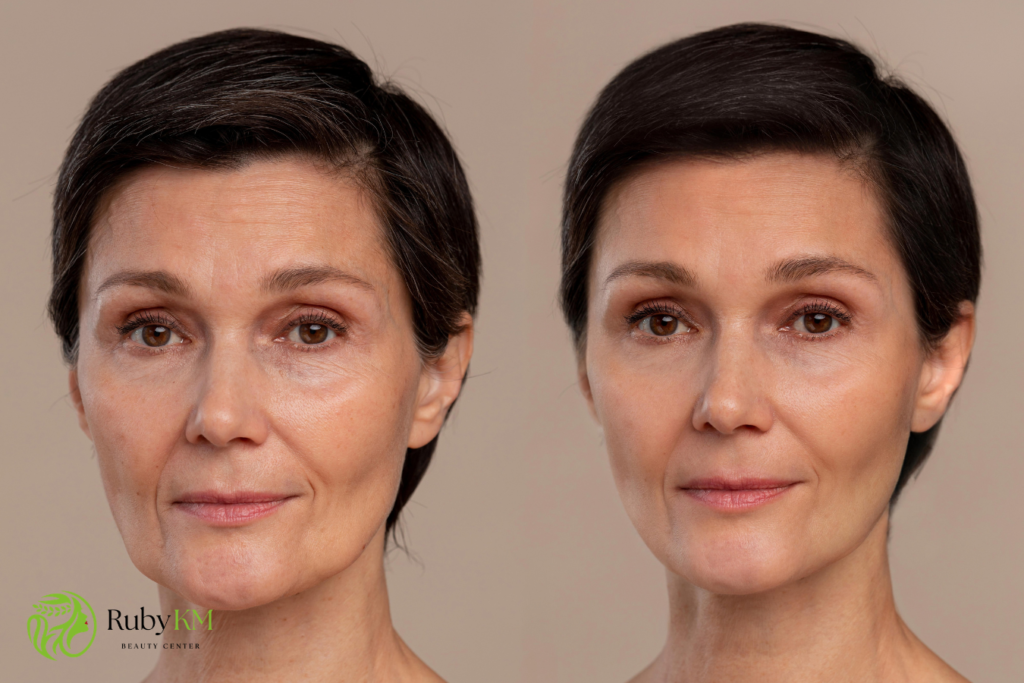 Before and after comparison showing a more refreshed facial appearance