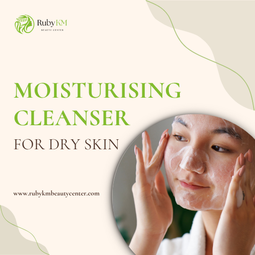 Woman washing her face with a moisturising cleanser for dry skin