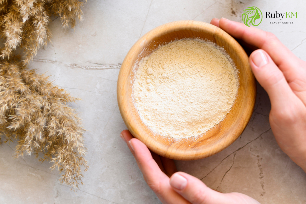Colloidal oatmeal powder used in skincare for dry skin 